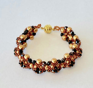 Martha Todd Gold Pearls, Black Crystal Bracelet