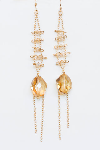 Golden Crystal Drop Earrings - Shelley Klassen